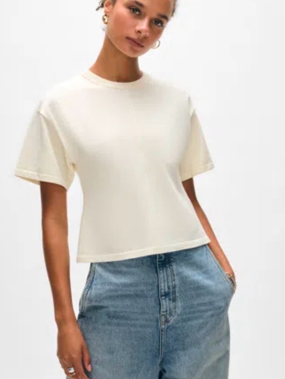 White + Warren Boxy Short Sleeve Tee in Cream